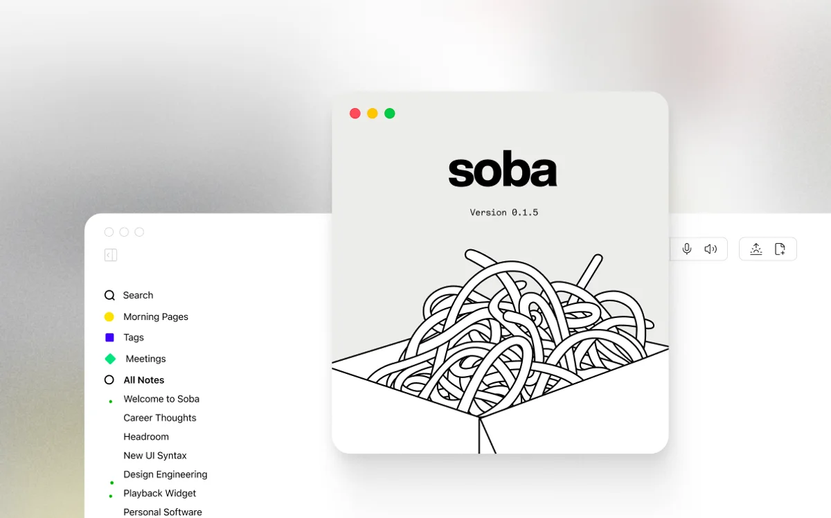 Soba’s notes window on a soft grey background